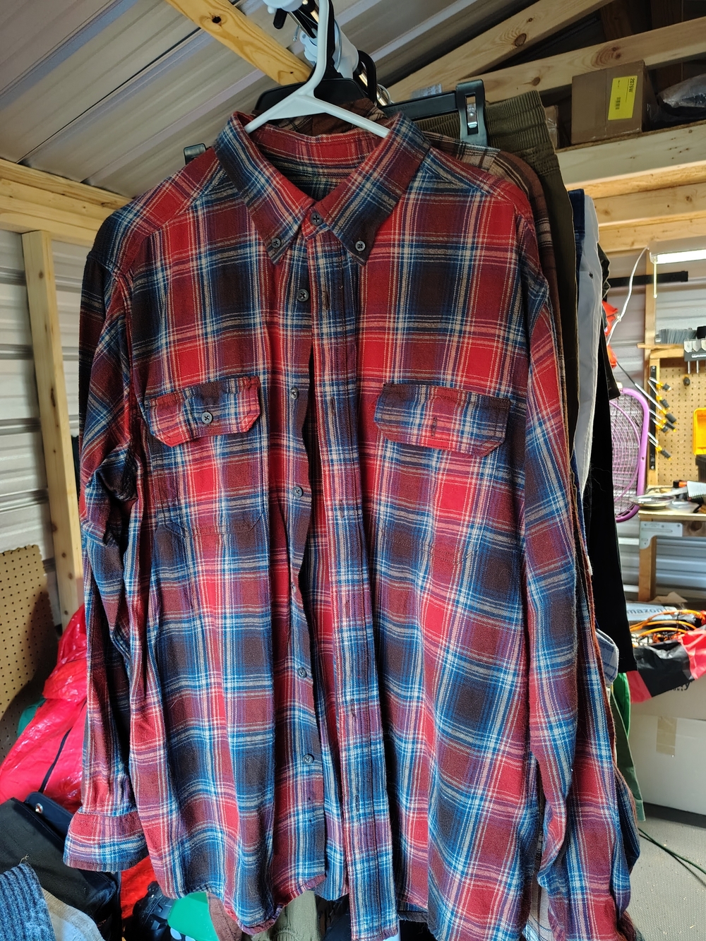 Faded Glory Red and Blue Plaid Button-Down Shirt